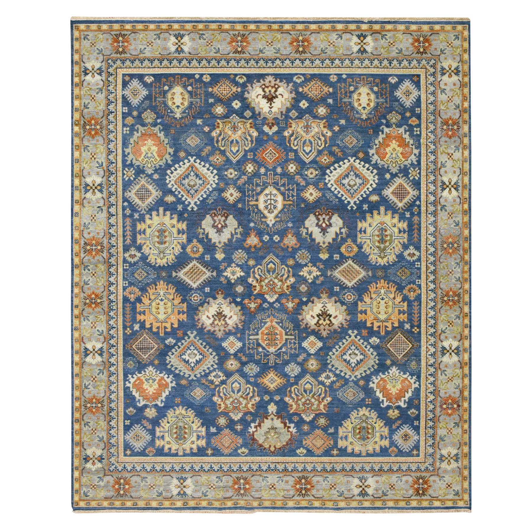 8'x9'9" Imperial Blue, Northwest Persian Design with All Over Geometric Elements, Hand Knotted, 100% Wool, Zero Pile, Oriental Rug 